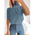 thumbnail image 3 of Blusa PRETTYGARDEN de verano con ojales bordados en azul gris para mujer, 3 of 7