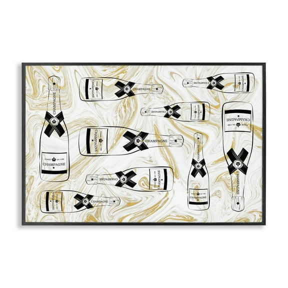 Stupell Industries Gold Streaked Champagne Food & Beverage Painting Black Framed Art Print Wall Art, 18 x 12