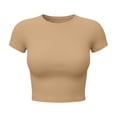 thumbnail image 6 of Babysbule Women Crew Neck Fitted Crop Tee Short Sleeve Slim Casual Top for Summer Street Daily Outfits, 6 of 7