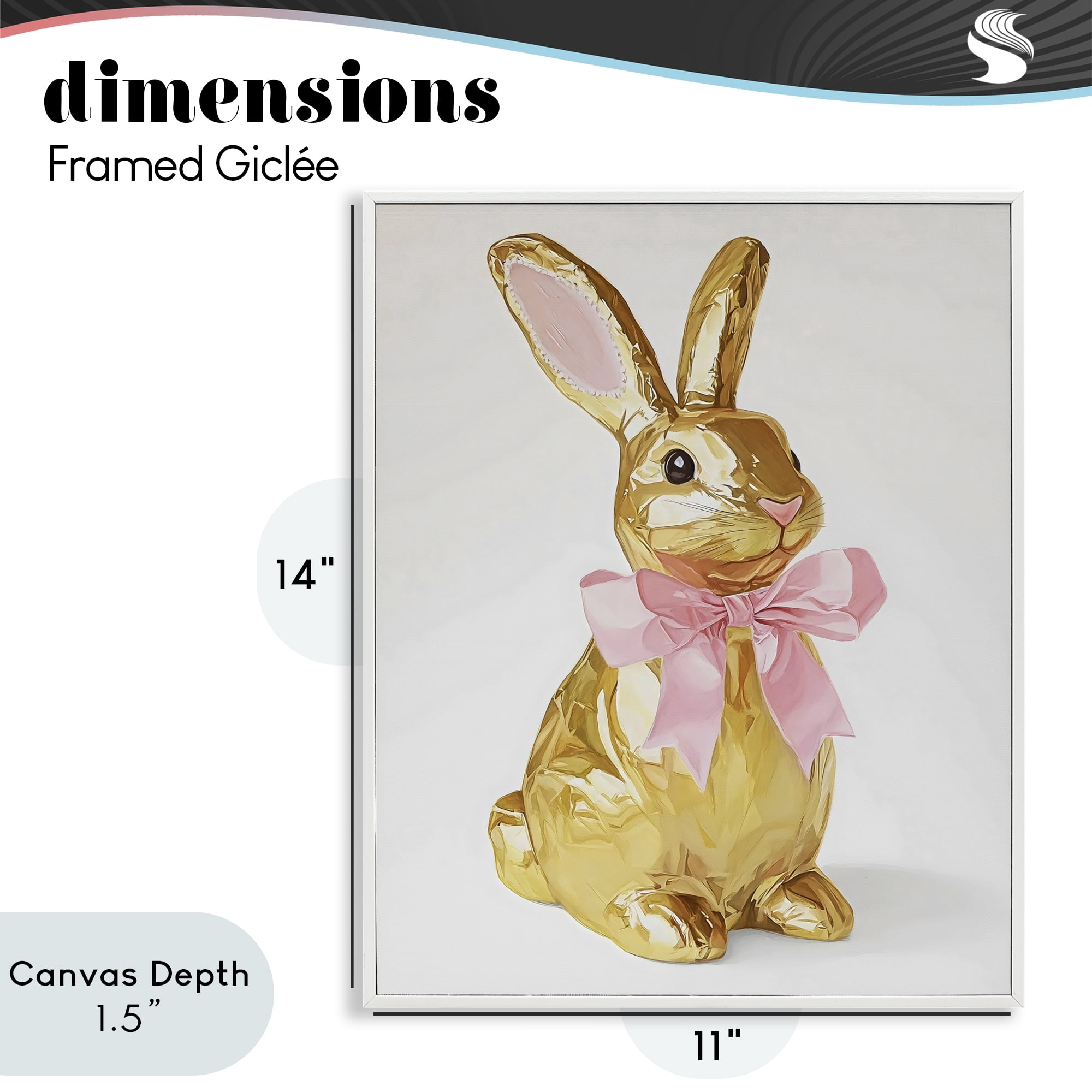 Stupell Industries Golden Easter Bunny with Ribbon White Framed Giclee Art, design by The Prints Vibe