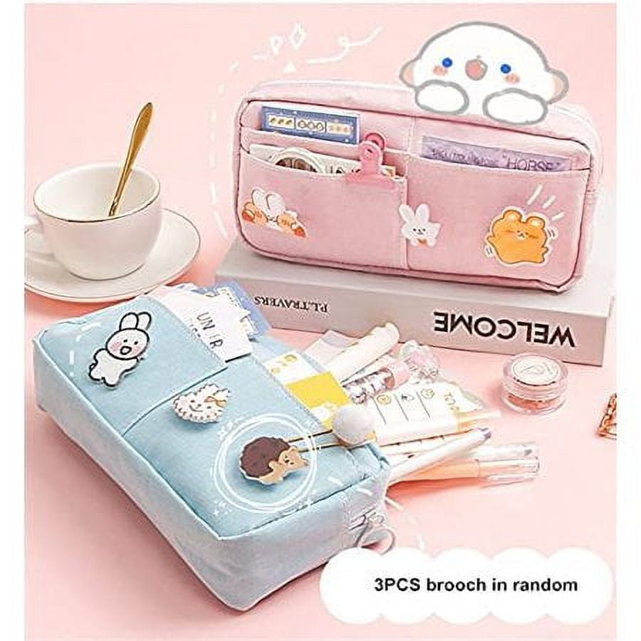 Kawaii Pencil Case Cute Pencil Case Aesthetic Cute Pencil Pouch Kawaii  School Supplies for Teen Girls with 3 Pins (Pink)…