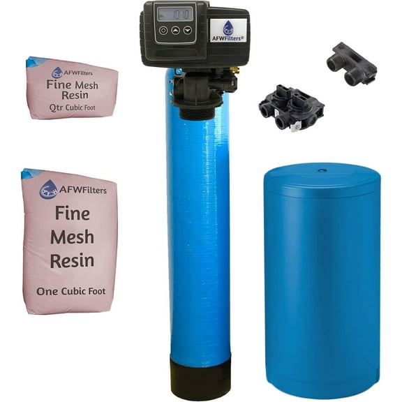 IRON Pro 2 Combination water softener iron filter Fleck 5600SXT digital metered valve for whole house 40,000 Grains, Blue