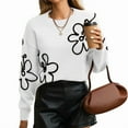 thumbnail image 2 of Women'S Casual Long Sleeve Round Neck Top Drop Shoulder Pattern Cable Knit Pullover Sweater White L, 2 of 9