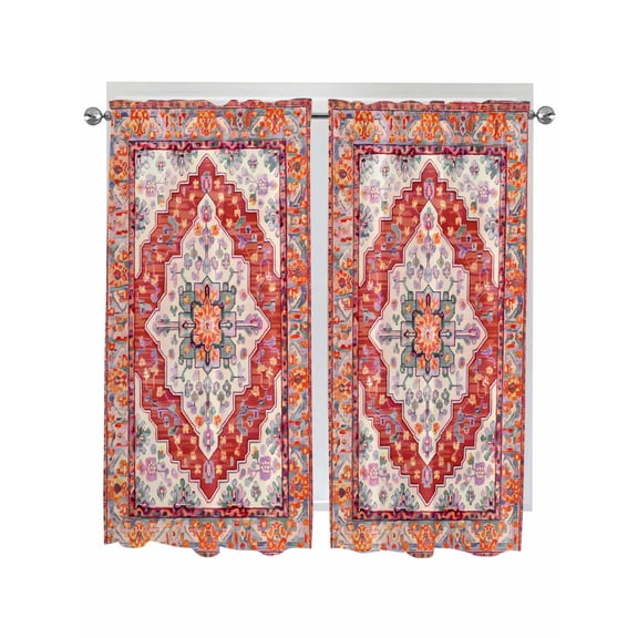 Living Room Curtains 72 Inches length, Orange Red Boho Window Treatment Curtain Drapes, Vintage Flower Tribal Distressed Printed Light Filtering Drapes for Bedroom Laundry Room, 52"x72", 2 Panels