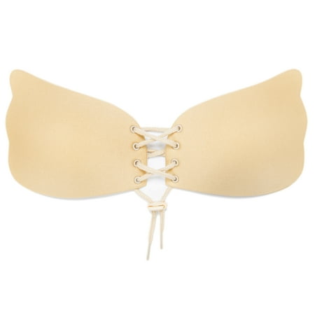 QIYAA Sticky Push up Bra  Invisible Adhesive Silicone Strapless Bras for Women  Backless Lift Lace up Bra for Large Breasts 2 Pairs