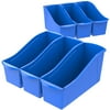 Storex Large Plastic Book Bin, Kids' Paper Storage, Blue, 6-Pack