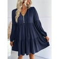 thumbnail image 4 of Long Sleeve Short Dresses for Women V Neck Fall Casual Loose Fit Flowy Swing Tiered Vacation Boho Dress Navy Blue L, 4 of 9