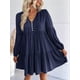 thumbnail image 4 of Vestidos Cortos de Larga para Mujer, Cuello en V, Informales, Holgados, con Vuelo, con , Estilo Bohemio para Vacaciones, para Otoño Azul Marino M, 4 of 9