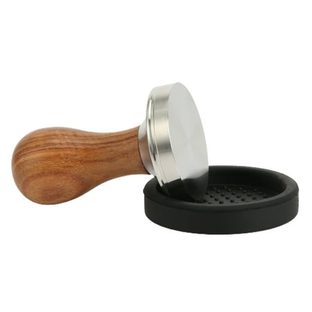 

SunSunrise 51/53/58mm Kitchen Cafe Stainless Steel Flat Coffee Tamper Wooden Handle with Silicone Coaster Bean Powder Press Gadgets Kits