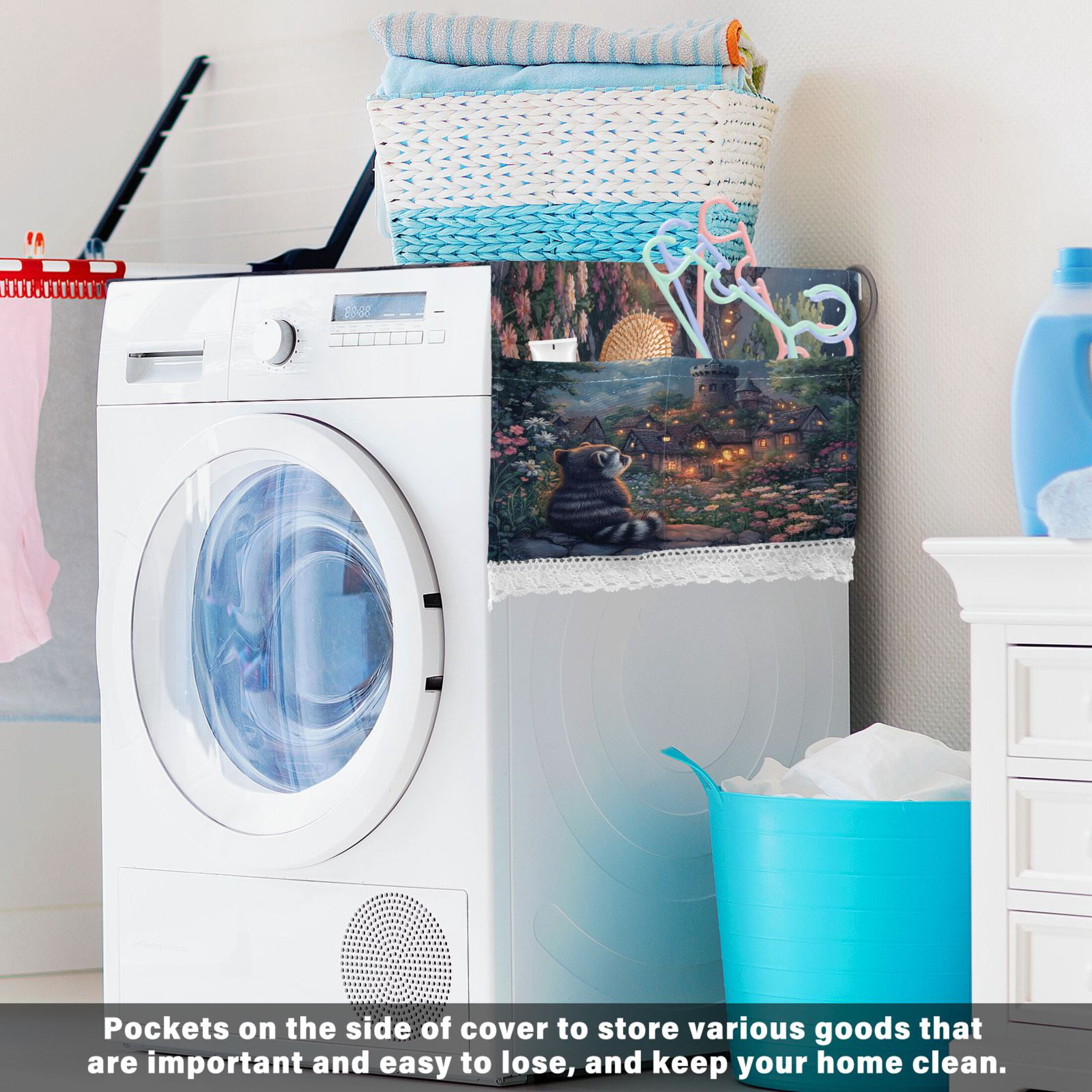 WOBOGO Raccoon Trip Washing Machine Cloth Dryer Refrigerator Top Cover Protective Non-Slip Mat For Kitchen Laundry