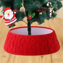 Plush Knit Christmas Tree Skirt Holiday Decorations for Christmas Tree Base Gift Wrap Storage Home Festival Party Xmas Decor(Red)