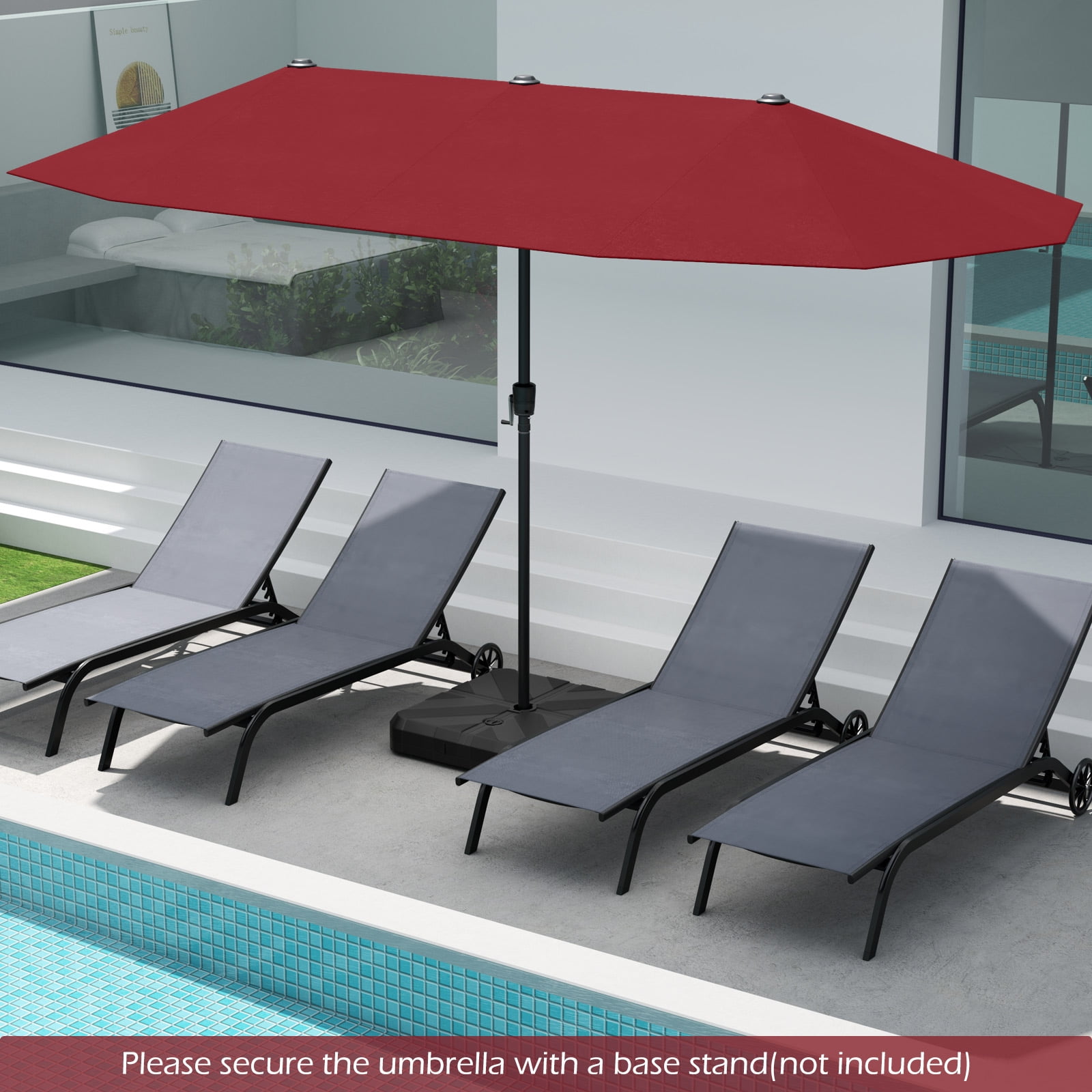 Gymax 13 FT Double-sided Patio Umbrella Outdoor Large Twin Size Umbrella Red