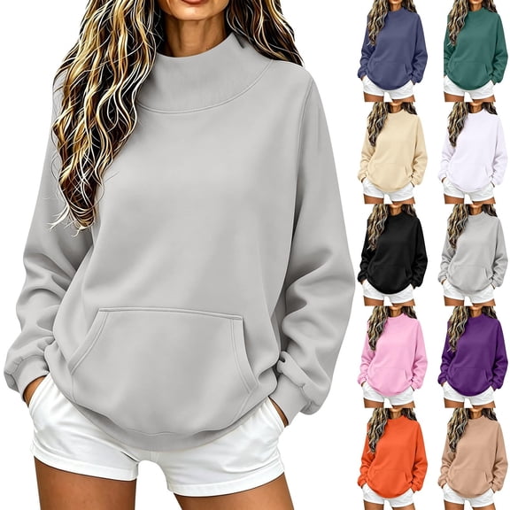 Mock Neck Sweatshirt Women Fall Fashion Oversized Turtleneck Pullover Long Sleeve Casual Sweatshirts, S-3XL