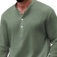 thumbnail image 3 of Shirt for Men, Mens Shirts for Summer Cotton V Neck Button Down Solid Casual Long Sleeve Pullover Tops Army Green L, 3 of 4