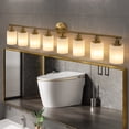 thumbnail image 3 of Holaki 52" Modern 4-Light Vanity Wall Sconce, Golden Finish with Frosted Glass Shades for Bathroom or Hallway Lighting (E26, No Bulbs Included), 3 of 9
