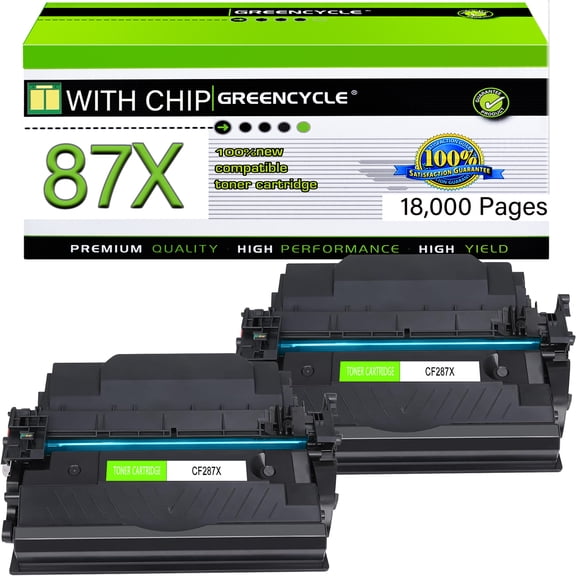GREENCYCLE 2 Pack Compatible for HP 87X CF287X 87A CF287A Black Toner Cartridge Replacement with HP Laserjet Enterprise M506 M506dn M506n M506x Pro M501 M501dn M527 M527dn Series Printer