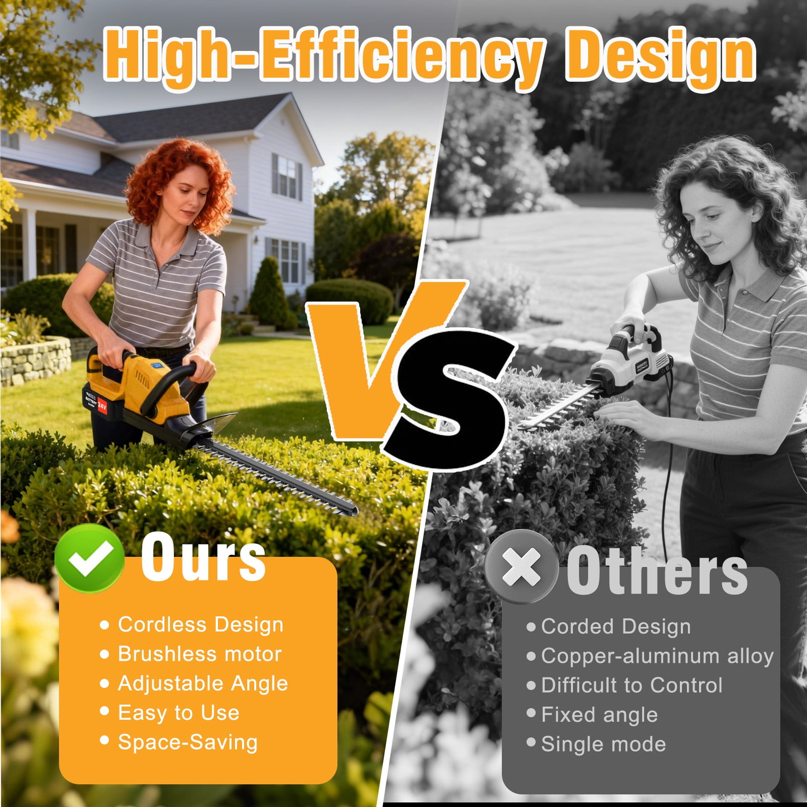 CATGOOD 22" Cordless Hedge Trimmer, with 1000W 24000RPM Motor, 65Mn Steel Blade, 180° Adjustable Head, 2x 4000mAh Batteries 120Min Runtime, Lightweight with Safety Lock for Garden Yard