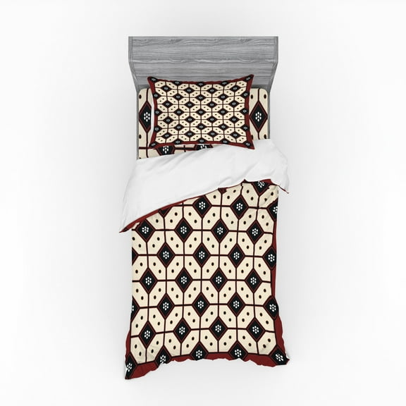 Ambesonne Ethnic Bedding Set 3 Pcs, Javanese Batik Pattern, Twin XL, Ruby Cream and Black
