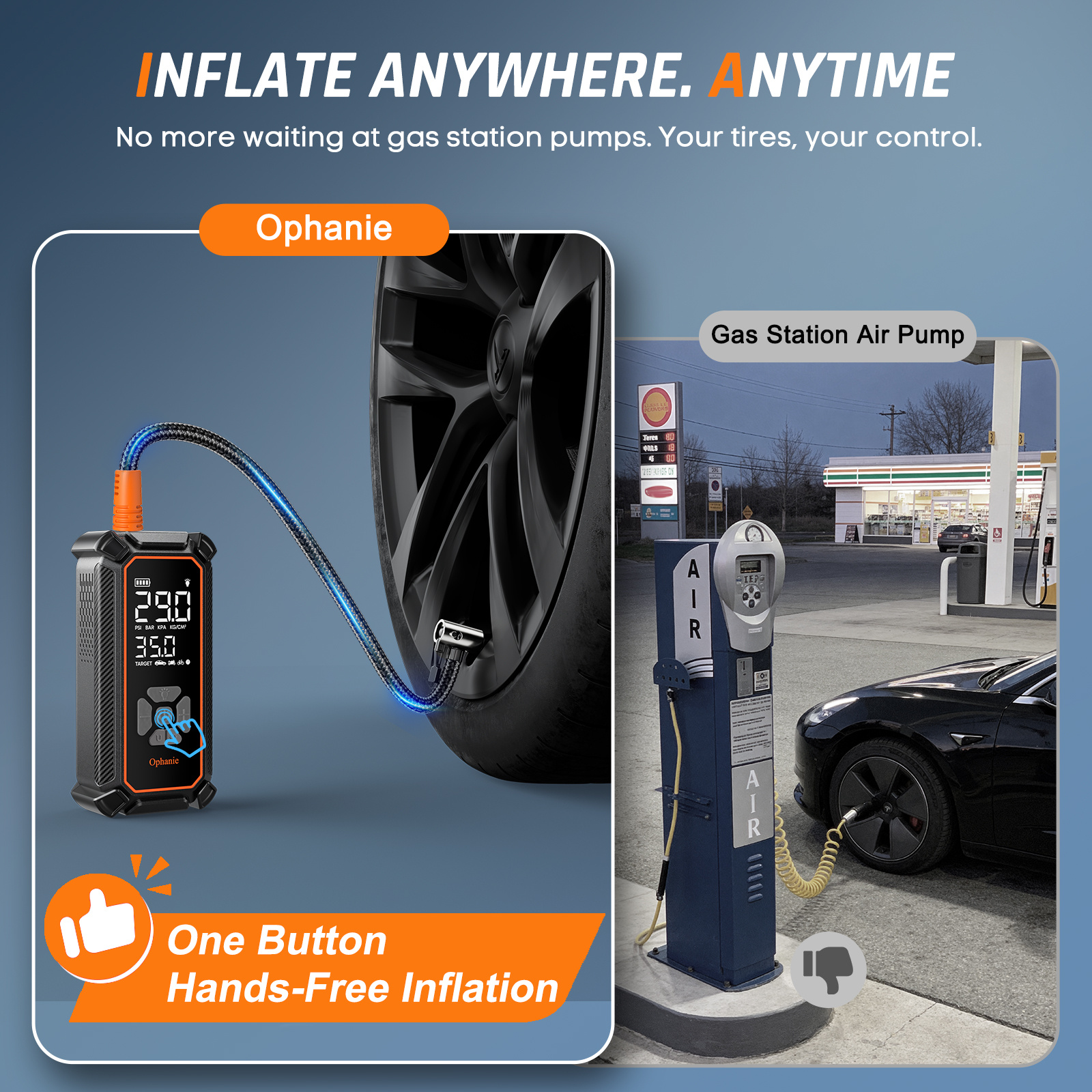 Ophanie Cordless Tire Inflator with LED Light, 160 PSI photo 6