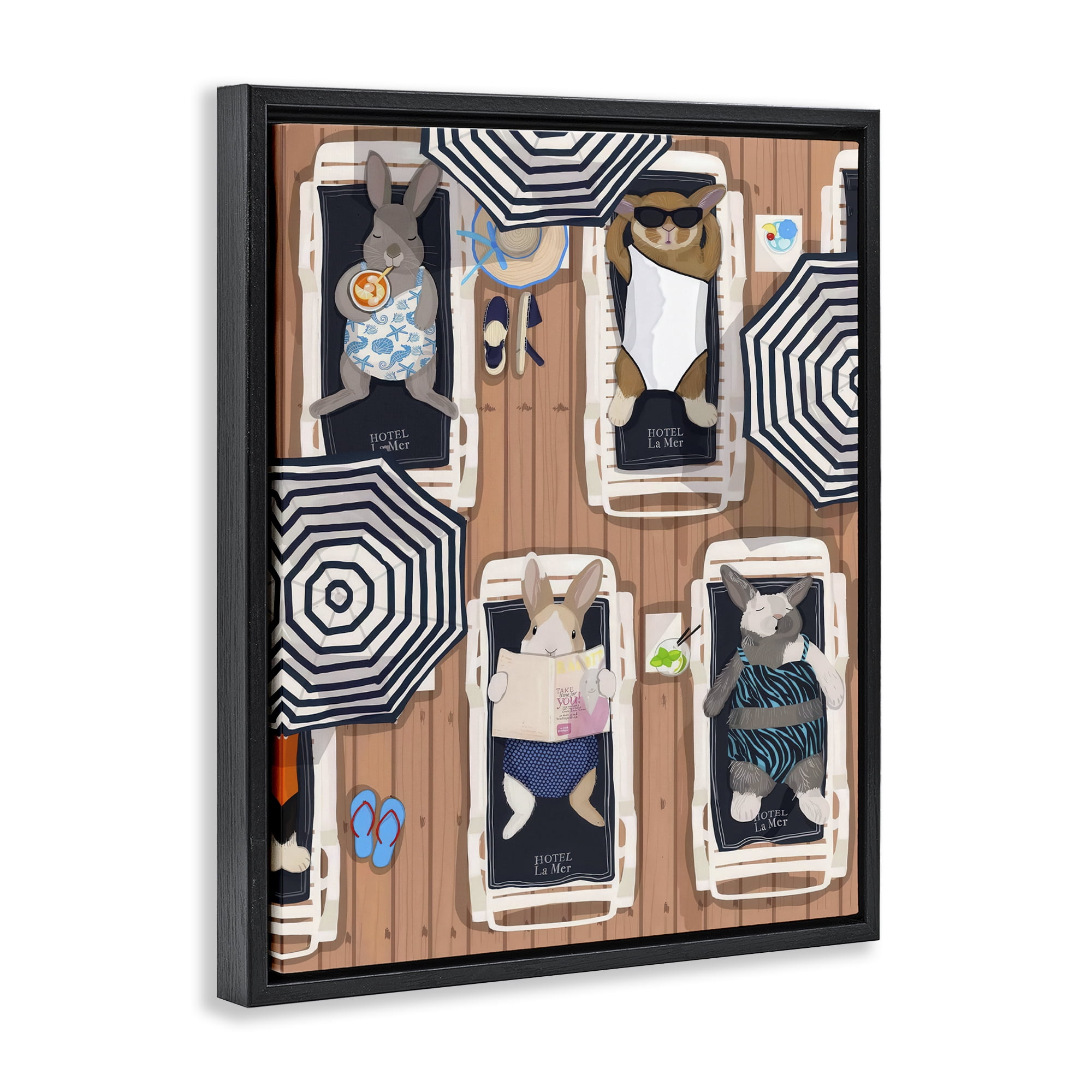 Stupell Industries Rabbits at Hotel La Mer Black Framed Floater Canvas Wall Art, design by Hanna Melin