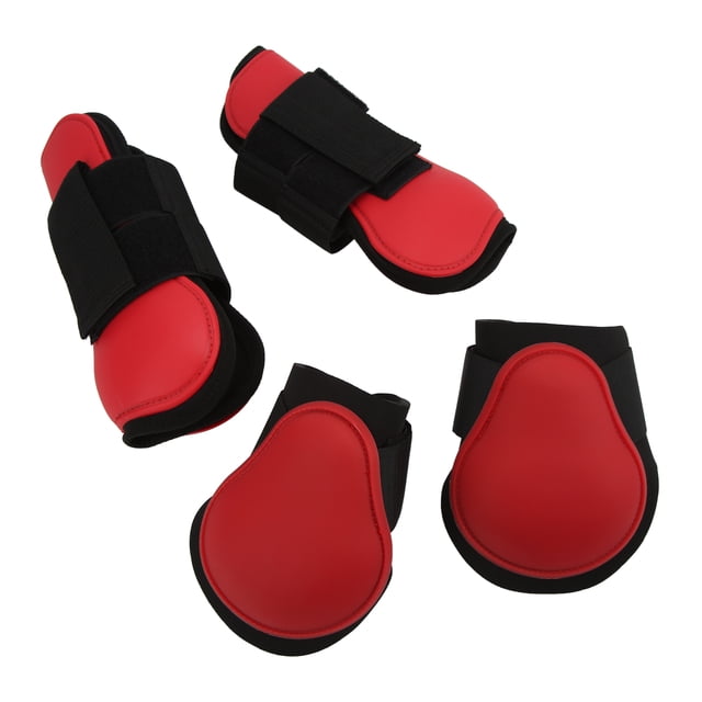 Horse Front Hind Leg Boots, PU Shell Front Hind Horse Leg Boots Adjustable for Running for Horse Training for Jumping Red One Set