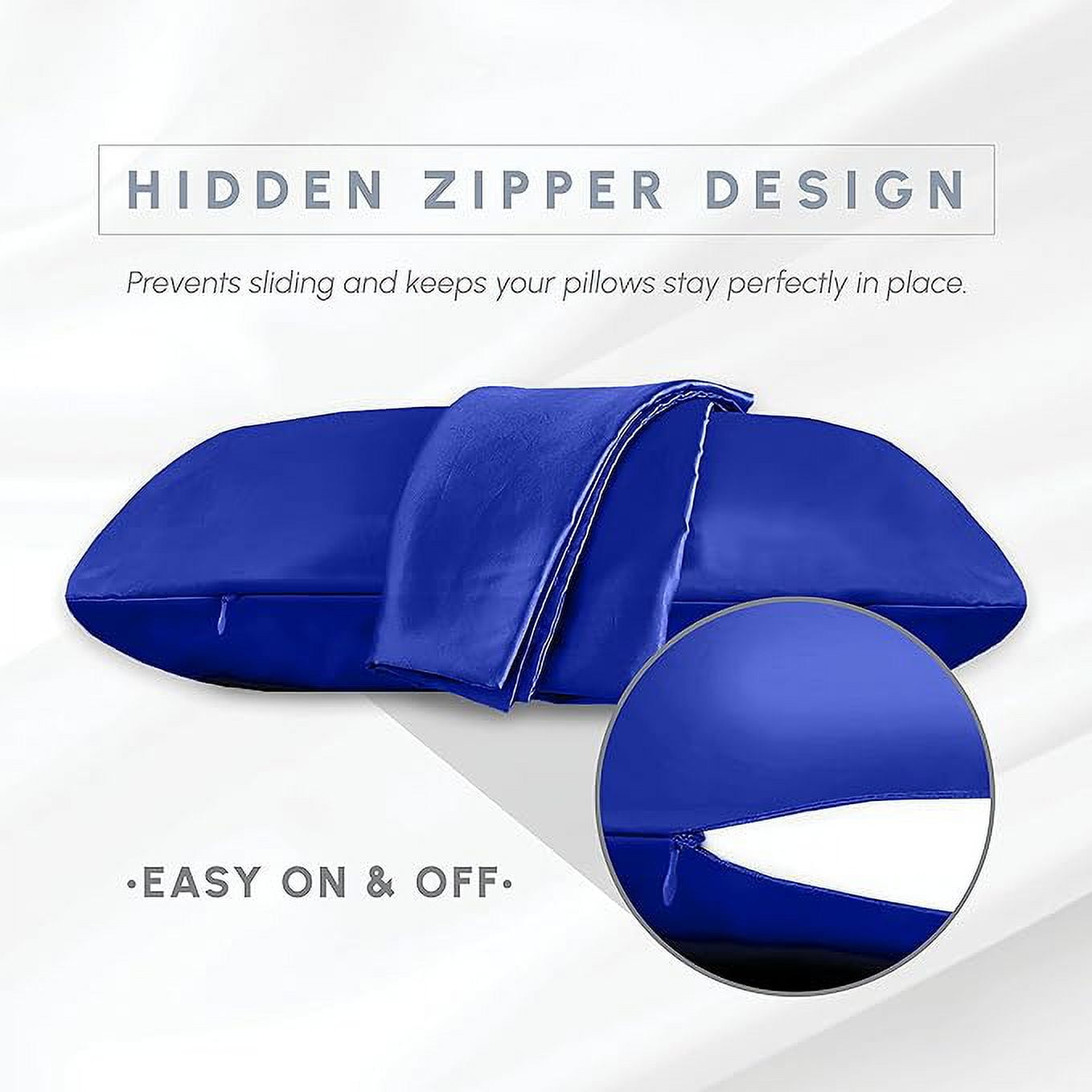 Cooling Viscose Satin Pillowcase 6-Pack Set with Hidden Zipper Closure, Standard/Queen, Royal Blue