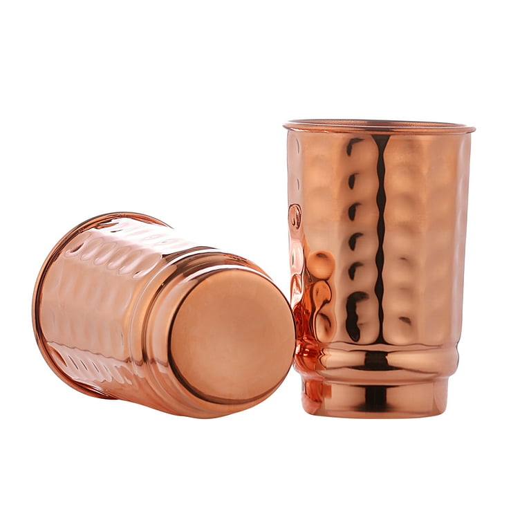 Set Of 6 Hammered Pure Copper Tumblers - 350ml (12 Oz), Unlined & Lacquer Free For Ayurvedic Benefits