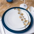 thumbnail image 3 of (100 PACK) EcoQuality 6" inch Round White Plastic Plates with Blue and Gold Vine Design - Disposable China Like Party Plates, Heavy Duty Dessert Plates, Salad Plate, Dinners, Wedding, Serveware, 3 of 6
