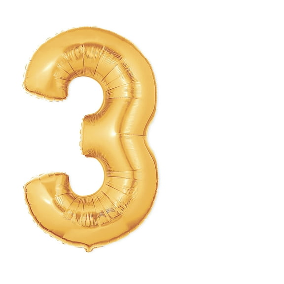 40-Inch Giant Gold Foil Balloons, Shiny Mylar, Number 3, Metallic Gold