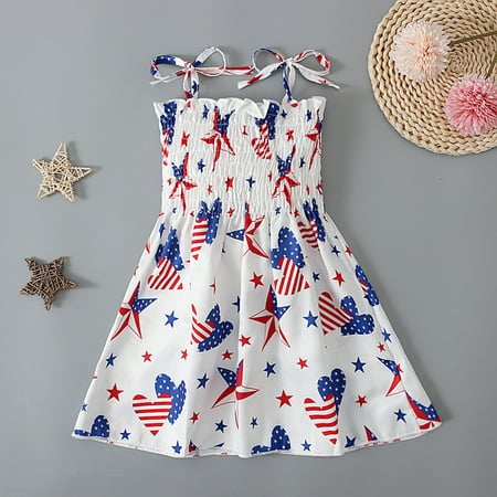 

XMMSWDLA Toddler Girl Clothes Kids Baby Girls Dress Beach Dresses Casual Sleeveless American Flag Princess Sundress Summer Dress Deals Clearance