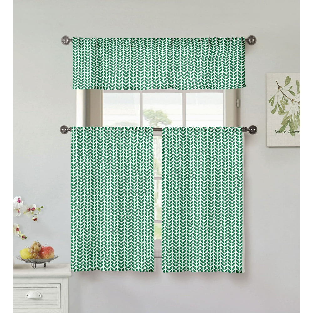 3Piece Filip Cotton Kitchen Curtain Set 56 in. W x 15 in. L in Green