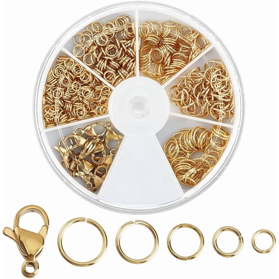 540Pcs 5 Styles 18K Gold Plated Lobster Claw Clasps and Jump Rings Set 304 Stainless Steel 530Pcs 4mm 5mm 6mm 7mm 8mm Open Jump Rings and 10Pcs 12x7x3.5mm Jewelry Clasps