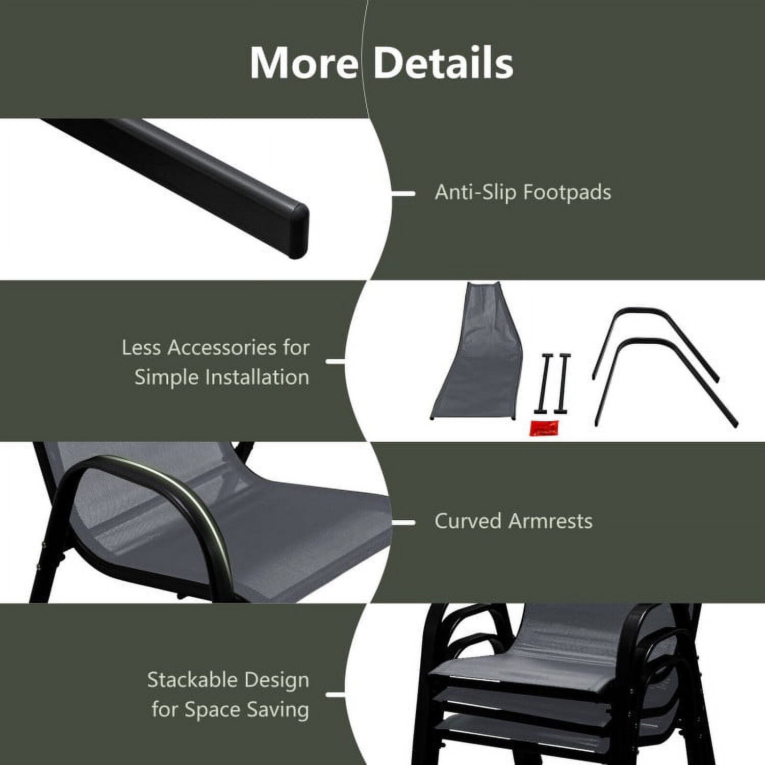 Aimee Lii 4 Pieces Stackable Patio Dining Chairs Set with Armrest, Outdoor Patio Set, Gray Aimee Lii 4 Pieces Stackable Patio Dining Chairs Set with Armrest, Outdoor Patio Set, Gray