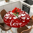 thumbnail image 2 of Red Love Valentines Round Tablecloth 55-60 Inch Round Fitted Table Cloth with Elastic Edge, White Love Heart Waterproof Table Cover Protector for Outdoor Picnic Party Dining, 2 of 6