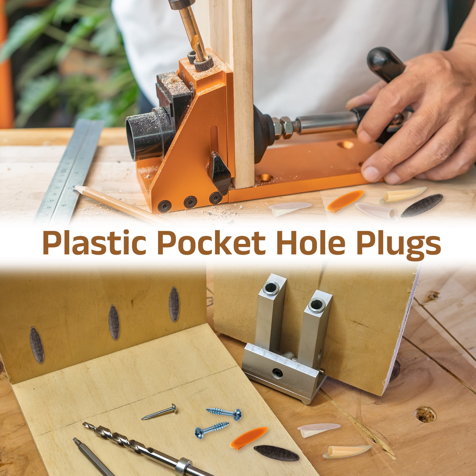 Uxcell 100 Pack Plastic Pocket Hole Plugs, 9mm Slant Hole Caps with Pocket Screws for Pocket Hole Jig Wood Working Tool Accessories, Concrete Gray