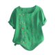 thumbnail image 1 of Gibobby Playera De Algodón Top corto Camisa bohemia Blusa bordada Mangas de verano Blusa floral para mujer（Verde， L), 1 of 4