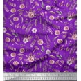 thumbnail image 1 of Soimoi Purple Cotton Cambric Fabric Pecan Leaves & Rose Floral Fabric Prints By Yard 42 Inch Wide, 1 of 3