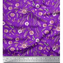 Soimoi Purple Cotton Cambric Fabric Pecan Leaves & Rose Floral Fabric Prints By Yard 42 Inch Wide