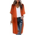 thumbnail image 3 of LangJing Long Chiffon Cardigans for Women Summer Lightweight Half Sleeve Kimono Cover Ups Spring Open Front Cardigan Orange,M, 3 of 8