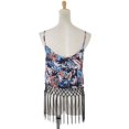 thumbnail image 3 of S/M Fit Black Long Hanging Woven Fringe Trim Floral Print Crop Top, 3 of 4