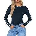 thumbnail image 1 of JGGSPWM Chandails Blouses de Mode d'Automne pour Femmes Couleur Unie Manches Longues Col Rond Bouton Extensible Tenue de Bureau Décontractée Hauts de Travail Bleu m, 1 of 4