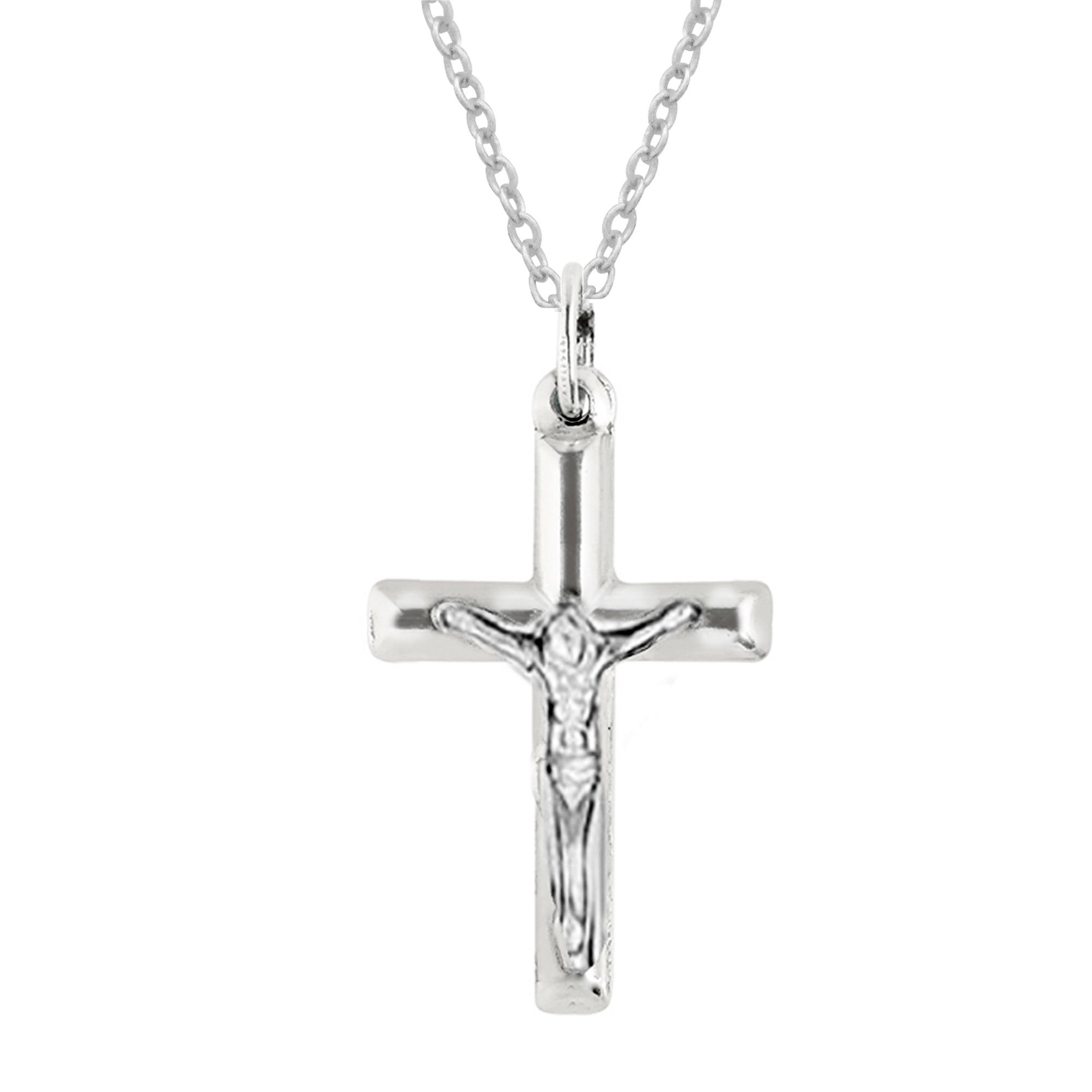 Sterling Silver Baby Cross Crucifix Pendant Necklace (16,18 and 20 Inches)