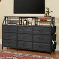 thumbnail image 3 of S-HOME Multi-Functional 55 Inch Dresser with 9 Fabric Drawers and 2 Open Shelves for Organized Storage in Any Room, Black, 3 of 9