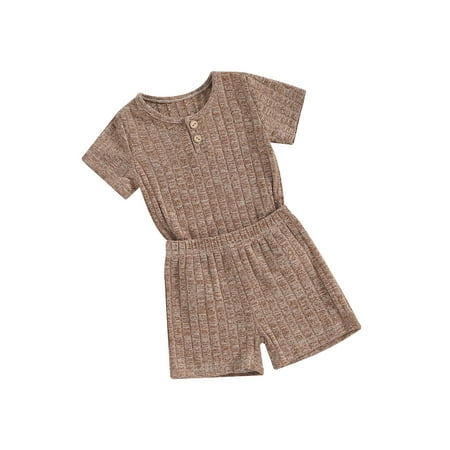 

Thaisu Toddler Boys Summer Outfits Solid Color Short Sleeve T-Shirt and Elastic Shorts for 2 Piece Vacation Clothes Set