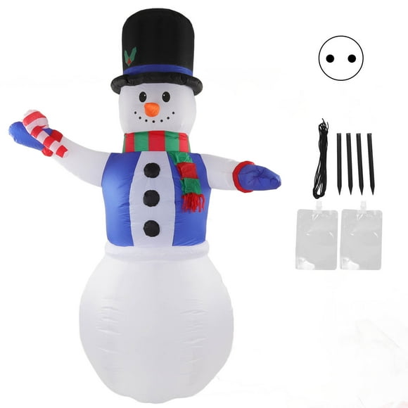 FYBTO 7.9ft Height Christmas Inflatable Snowman with Candy Canes Blue Vest Blow Up Yard Decoration LED Lighted Snowman EU Plug 100‑240V-090701