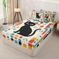 thumbnail image 3 of Manfei Mid Century Black Cat Zipper Twin Comforter Sets with Fitted Sheet and 2 Pillowcases, Boho Rectangle Zipper Bedding Set, Cream Red Blue, Stars Reversible, 4 Pieces, 3 of 7