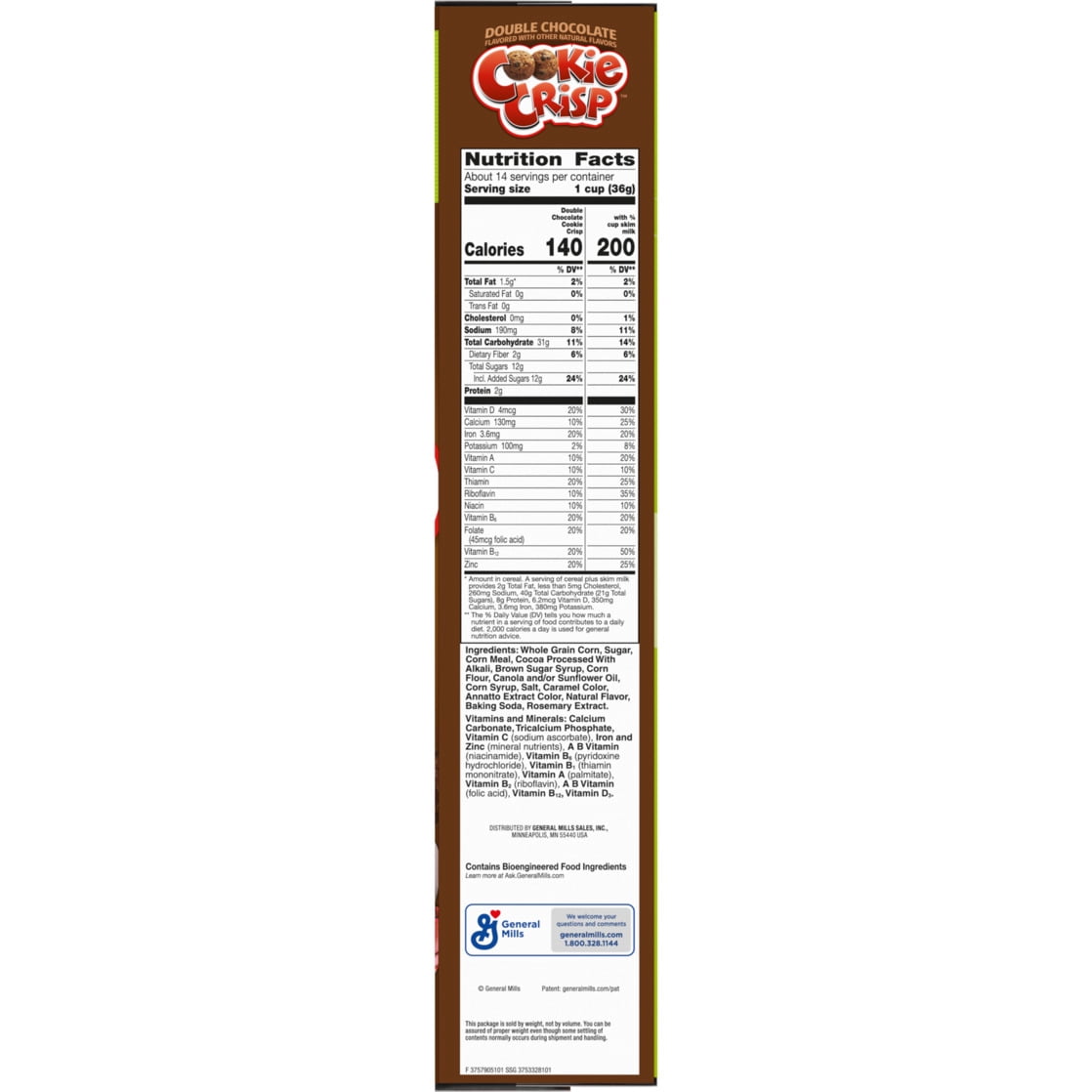 Cookie Crisp Breakfast Cereal, Double Chocolate Chip Cookies Taste, 18.3 oz