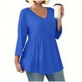 thumbnail image 4 of Lenpel Peplum Tops for Women 3/4 Length Sleeve V Neck Babydoll T Shirts Dressy Casual Tees Tunic Tee Blouses(Blue,X-Large), 4 of 5