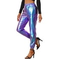 thumbnail image 4 of INSPIRE CHIC Women's Party Sparkle Shiny High Waist Metallic Holographic Pants L Blue Purple, 4 of 6