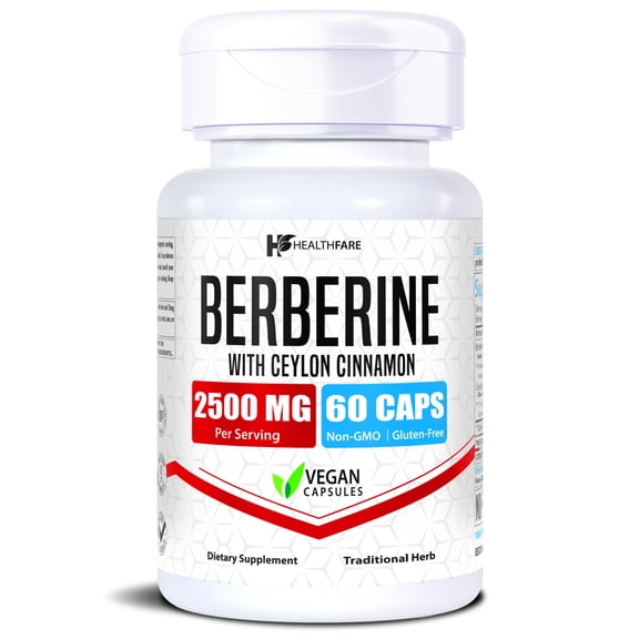 HealthFare Berberine with Ceylon Cinnamon 2500mg | 60 Veg Capsules | Premium Herbal Blend | Non-GMO, Gluten-Free | Made in the USA